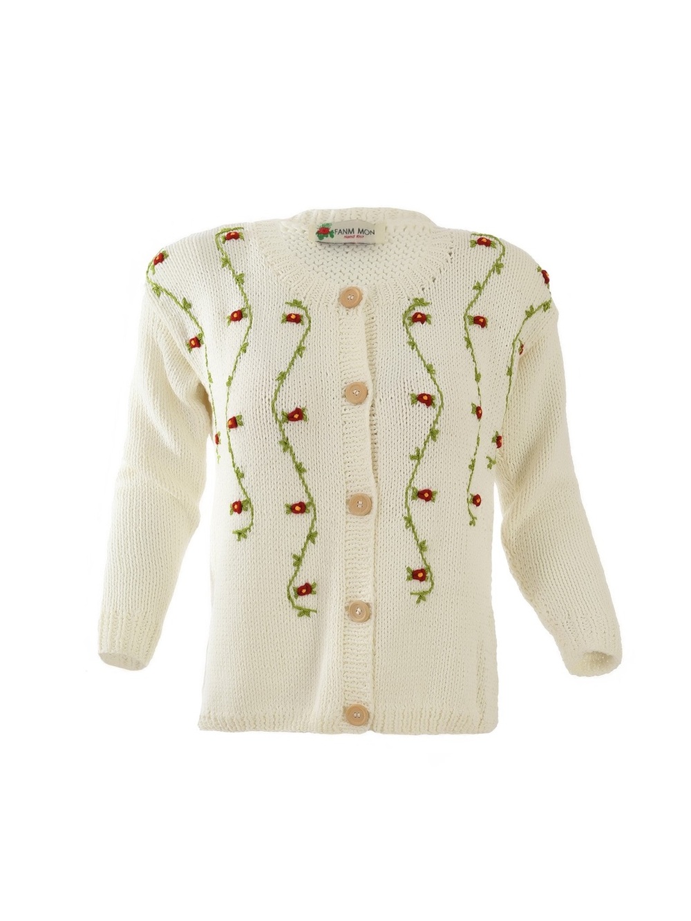 Fanm Mon Cream Floral Embroidered Button-Up Cardigan - Women